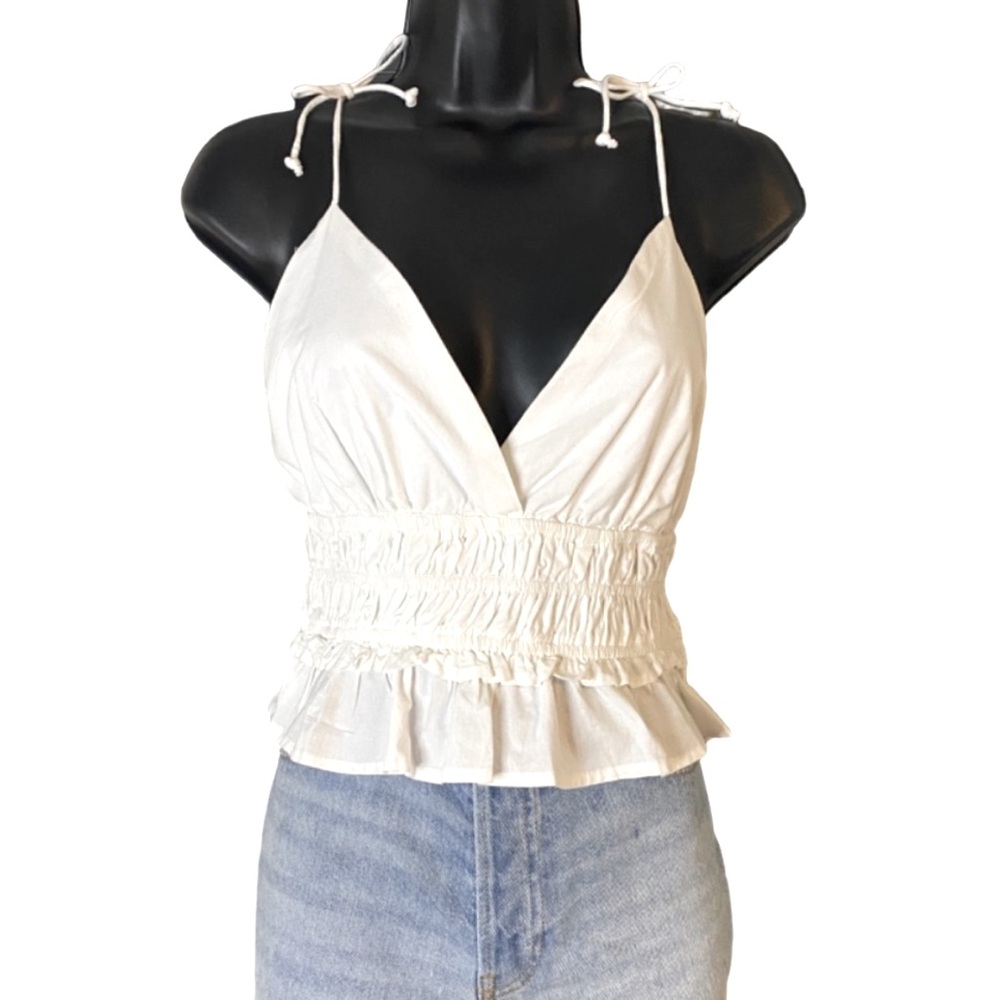 Sim and Sam White Cropped, Open Back Tank Top - NWOT